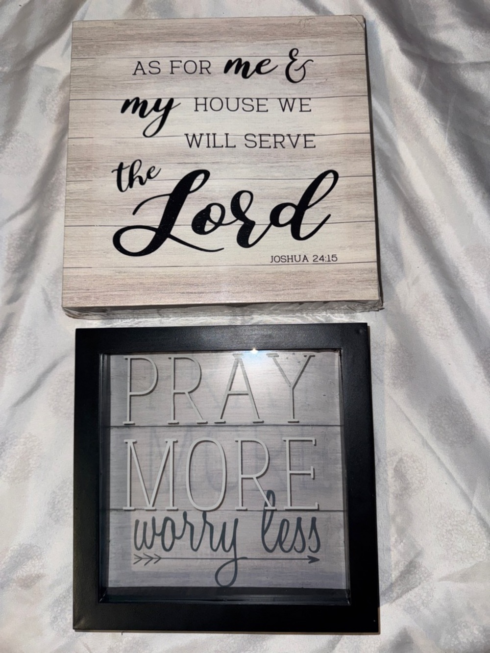 Rustic White & Black 'Pray More, Worry Less' 'As For Me' Wall Signs Set Wisdom